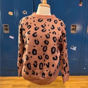 Molly Bracken Leopard Pattern Sweater - Pink Navy Brass metallic print